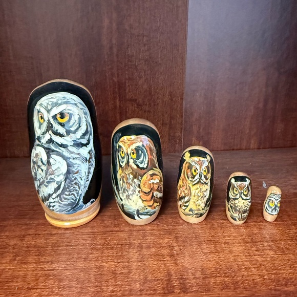Other - GORGEOUS Hand-Painted Owl Nesting Dolls - Black and Brown